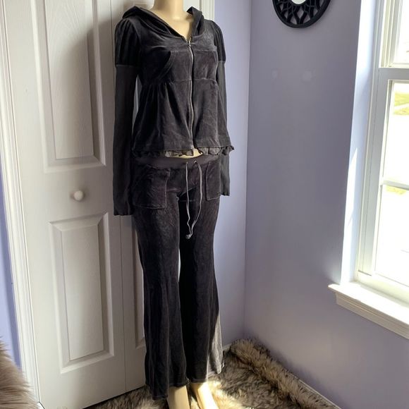 Juicy Couture Pants - Juicy Couture Track Suit Set Jacket & Pants Velour S/P Dark Gray